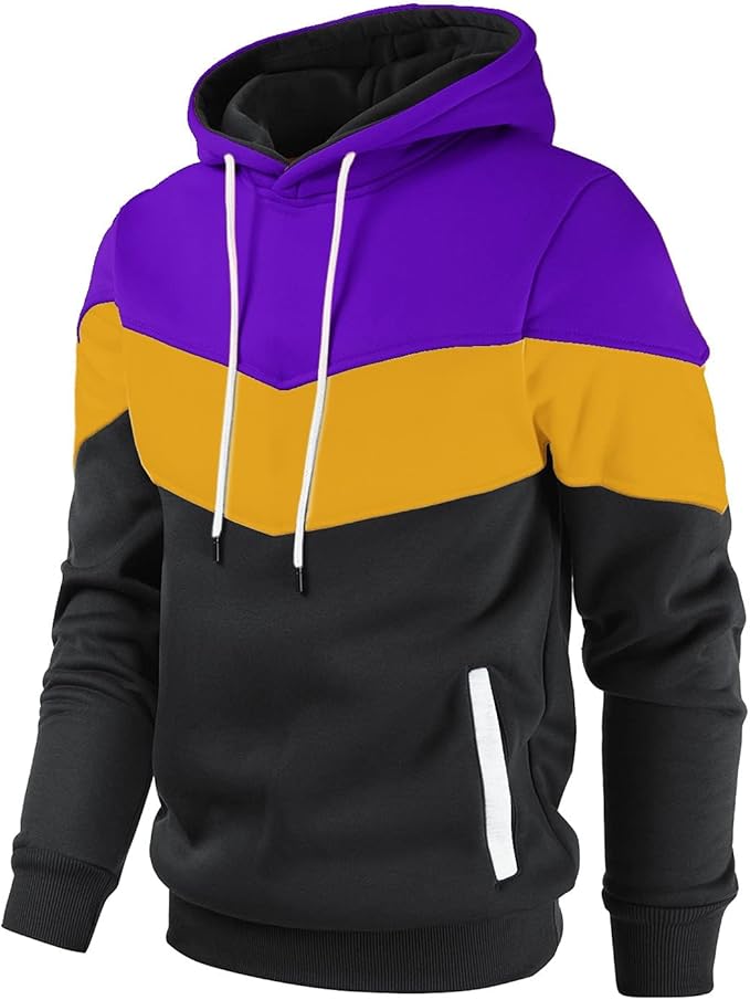 Gesean Men's Novelty Color Block Pullover Fleece Hoodie Long Sleeve Casual Sweatshirt with Pocket