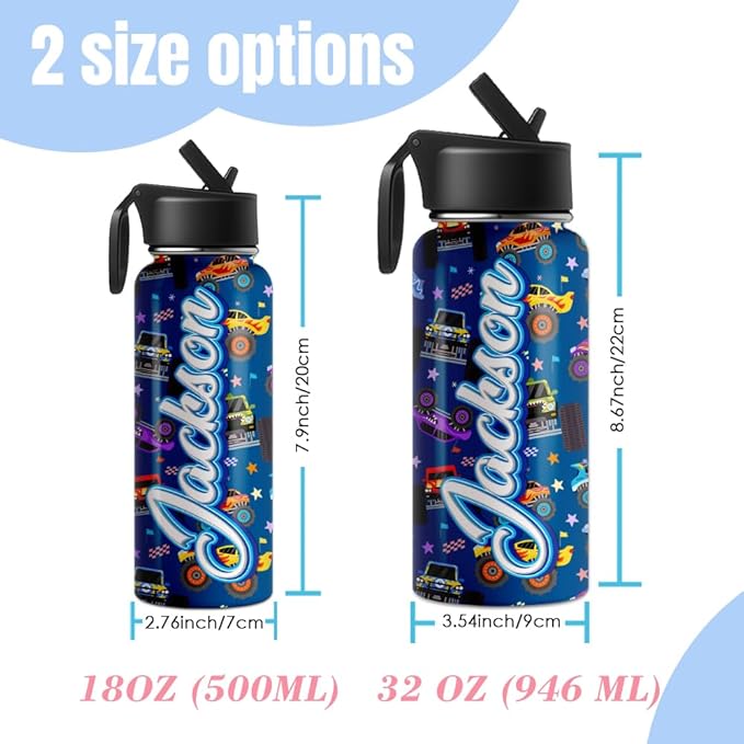 Personalized Water Bottles For Kids with Name, 18/32 oz Personalized Cute Stainless Steel Sports Water Bottle for Kid Men Women, Customize Double Wall Vacuum Insulated Bottle Birthday Gifts