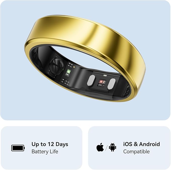 RingConn Gen 2, World’s First Smart Ring with Sleep Apnea Monitoring, No APP Subscription, 12-Day Battery Life, Stress/Heart Rate/Women's Health Tracker, Android & iOS Compatible (Gold, Size 11)