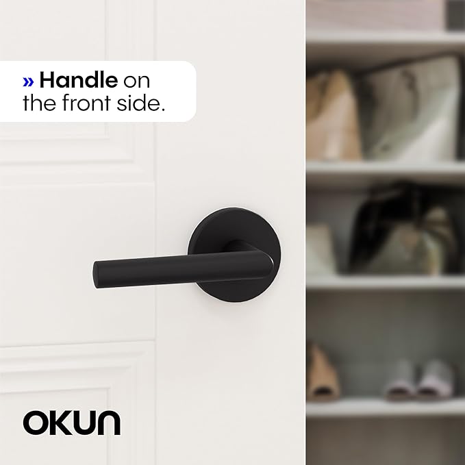 Okun Stark Dummy Door Handle – 1 Pack, Reversible, Non-Turning Lever for Closet, Pantry, or Hallway Doors – Matte Black Finish