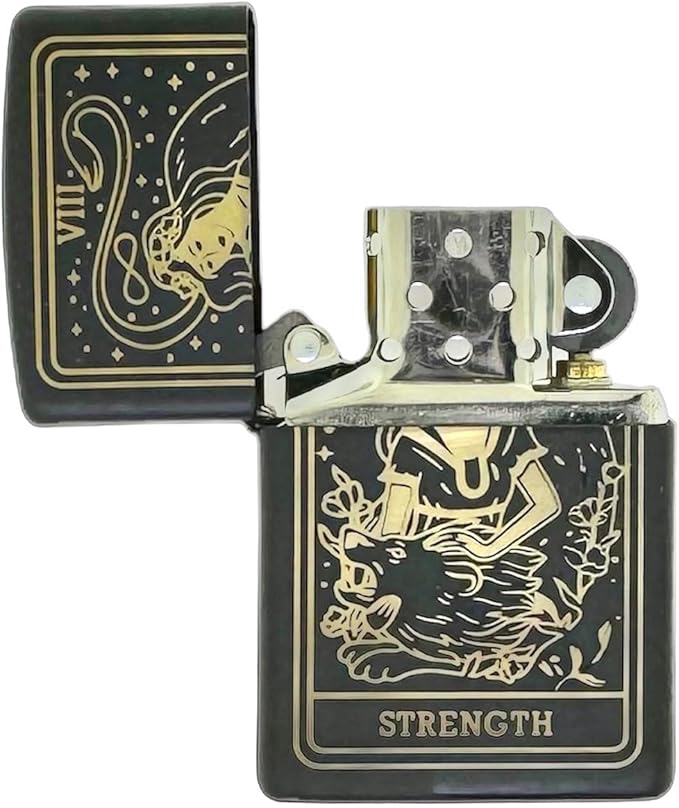23 Custom Tarot Card - Major Arcana Card Laser Engraved Zippo Black Matt Windproof Lighter (Strength)