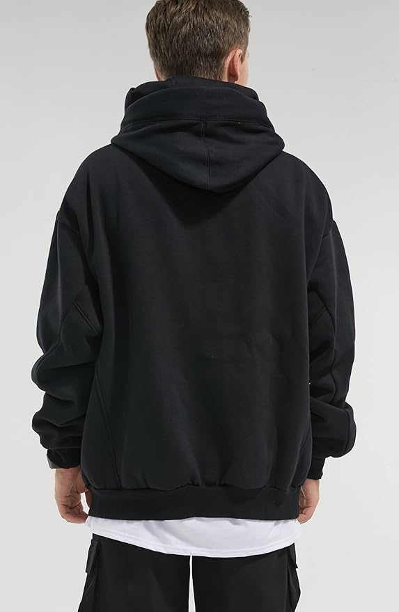 Fleece Hoodies for Men Cowl Neck Sweatshirts Hood with neck Gaiter Casual Pullover Fall Winter with Embroidery