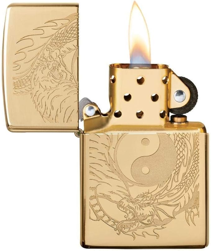 Custom Personalized Classic Dragon Tiger Designs Zippo Windproof Lighter Engraving - Christmas, Halloween & Valentines Day Gift (Gold Dragon)