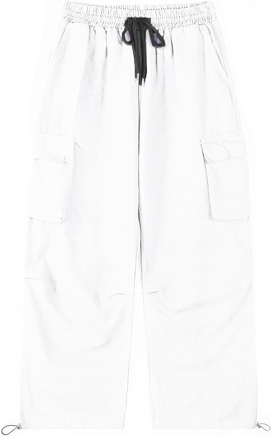 Men's Casual Cargo Pants Elastic Waist Drawstring Street Hip Hop Trousers with Pockets