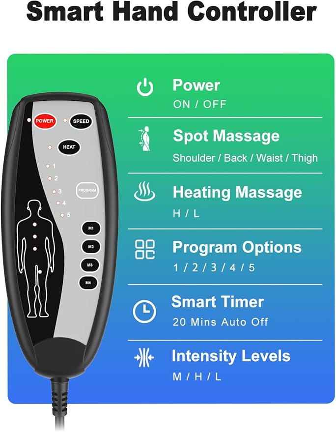 Back Massager for Chair with Heat, Massage Chair Pad with Lumbar Support & Vibration, Seat Massager for Seniors, Office Workers & Family, Fatigue & Pain Relief in Office, Home & Travel