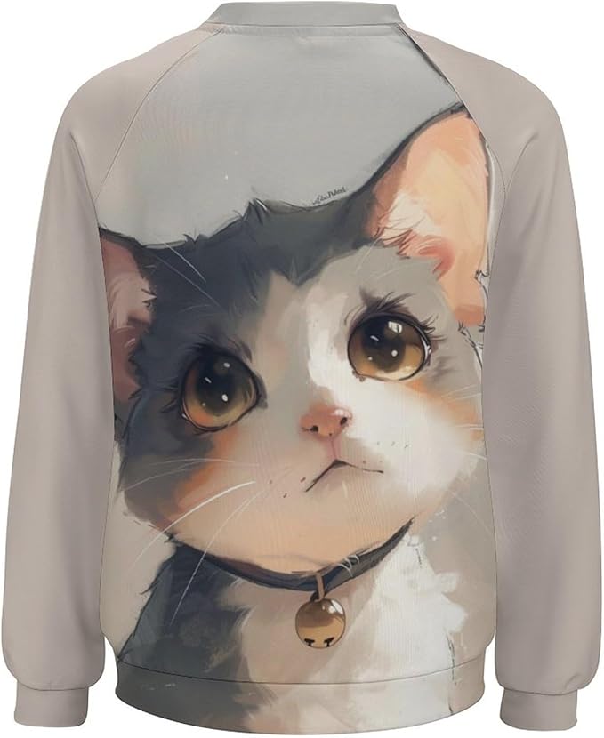 Long Sleeve Shirts for Women Cat Printed Fall Winter Dressy Holiday Casual Fashion Crewneck Tunic Tee Shirts