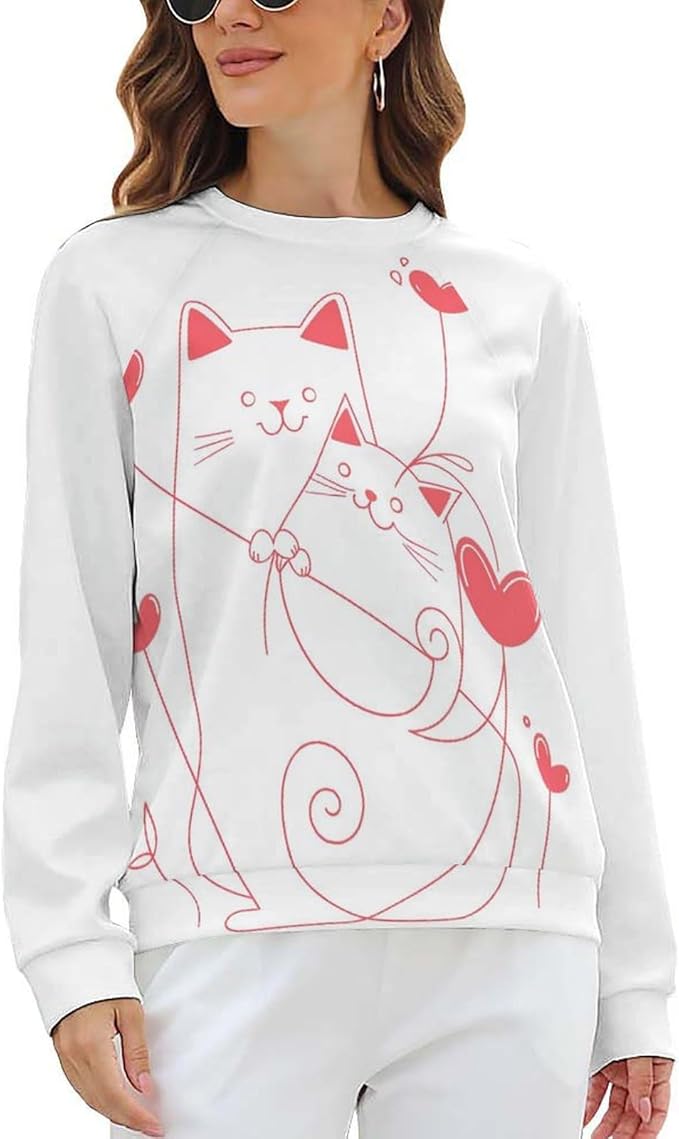 Long Sleeve Shirt Women Fall Cat Print Funny Hide Belly Vacation Plus Size Ladies Hippie Dressy Sweaters