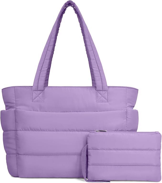 TOPDesign Puffer Tote Bag for Women, Lightweight Puffy Handbag with Compartments, Quilted Shoulder Bag for Work, Travel, Gym