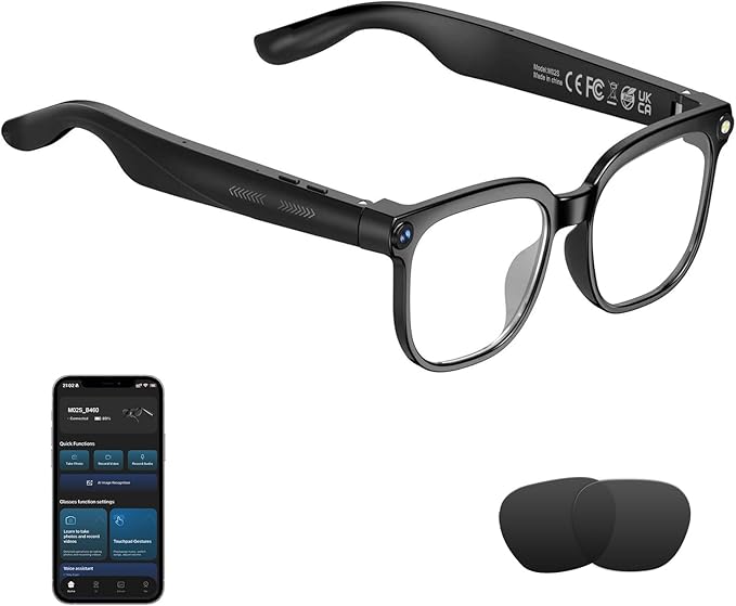 AI Smart Glasses with Camera, 8MP HD Camera Glasses for Men Women, 1080P Video Recording Sunglasses, Real Time Translation, Voice Assistant, AI Photo Recognition,Bluetooth Glasses for Travel/Meet/Vlog
