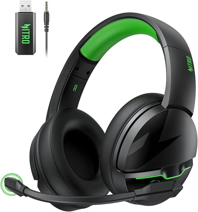 acer Wireless Gaming Headset, PS5 Headset with 2.4GHz for Ps5, Ps4, PC, Switch, Bluetooth 5.3 + 100Hrs Gaming Headphones with Noise Canceling Mic for Laptop, Mobile, Mac, 50mm Drivers (Green)