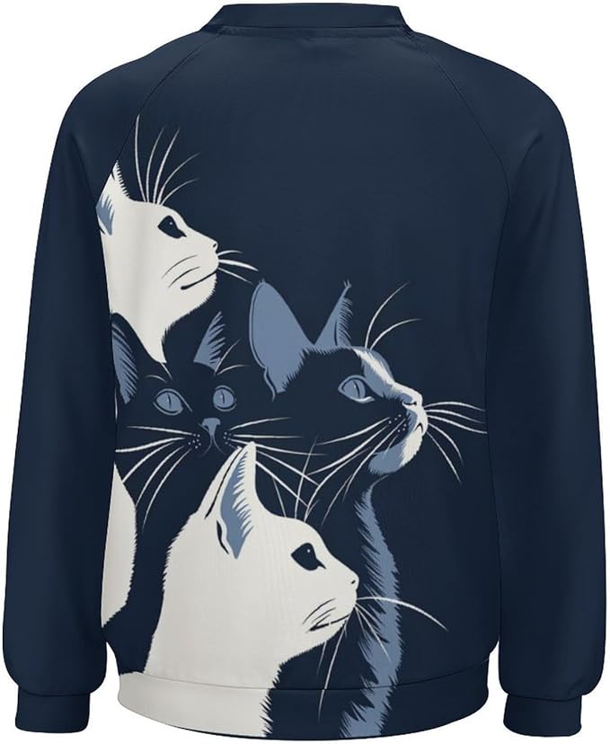 Long Sleeve Shirt Women Fall Cat Print Funny Hide Belly Vacation Plus Size Ladies Hippie Dressy Sweaters