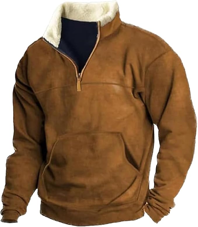 Western Sweatshirts for Men Aztec Retro Pullover Quarter Zip Sweatshirt Mens Stitching Color Fleece Sweatshirt