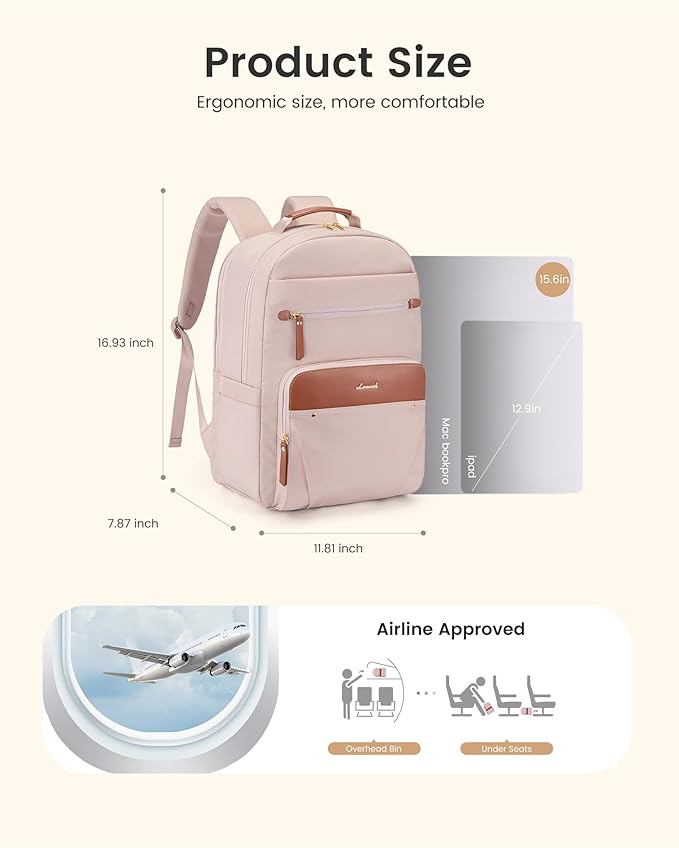 LOVEVOOK Laptop Backpack for Women, 15.6" Work Backpack Purse, Travel Personal Item Bag, Carry On Business Computer Bag, Casual Daypack for Office, School, or Gift, Soft Milk