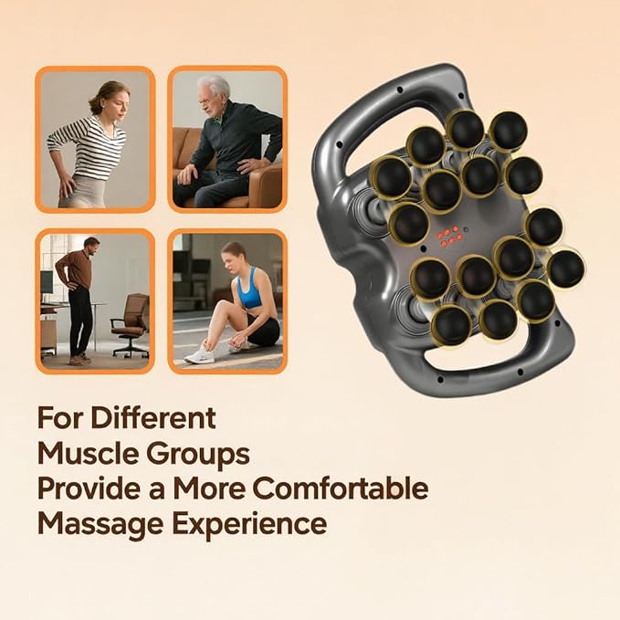 Quiet Deep Tissue Massage Gun for Muscle Relief, 16-Head Back Massager with Pure Copper Motor, Low-Noise Percussion Muscle Massager for Neck, Shoulder & Legs