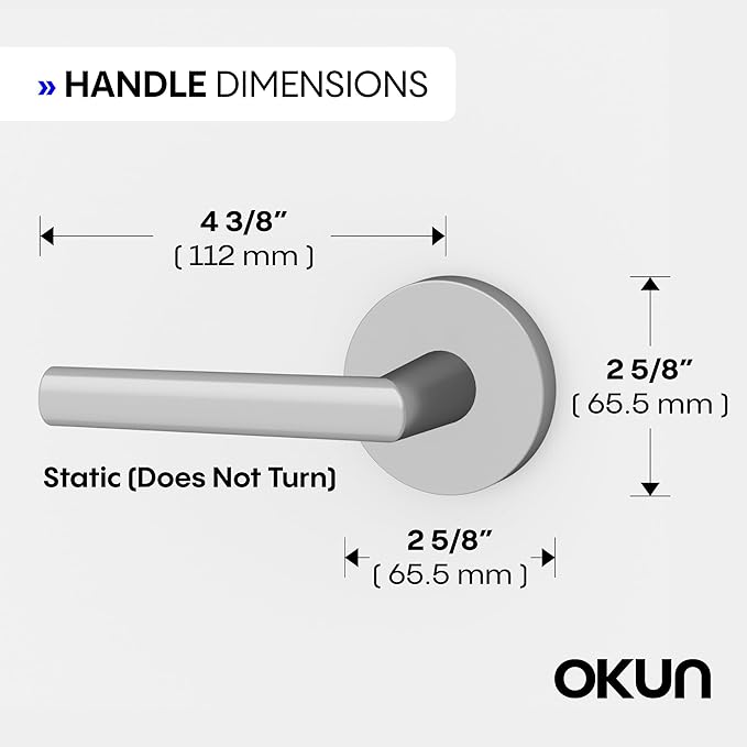 Okun Stark Dummy Door Handle – 2 Pack, Reversible, Non-Turning Lever for Closet, Pantry, or Hallway Doors – Chrome Finish