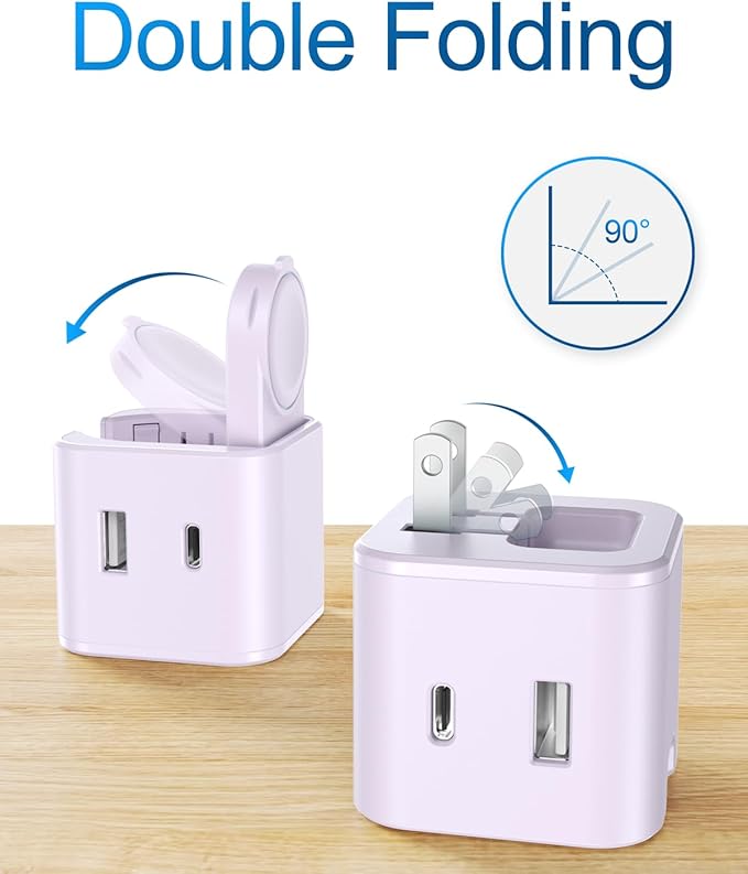 36W for Apple Charging Block with Built-in Watch Charger, Foldable PD Fast Charger Block for iPhone, Dual Ports Wall Charger Compatible with Apple Watch iPhone AirPods(Purple)