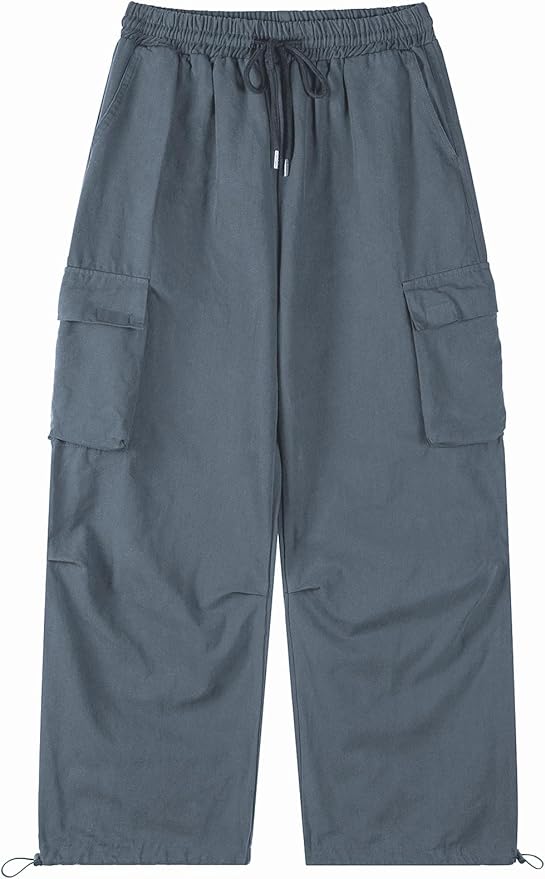 Men's Casual Cargo Pants Elastic Waist Drawstring Street Hip Hop Trousers with Pockets