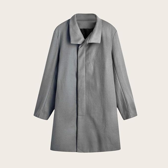 Men's Plaid Long Trench Coat Mid - Length Lapel Collar Button Down Warm Overcoat for Winter & Autumn Fashion
