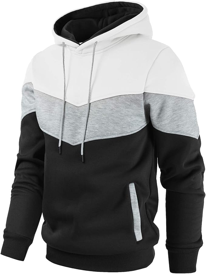 Gesean Men's Novelty Color Block Pullover Fleece Hoodie Long Sleeve Casual Sweatshirt with Pocket