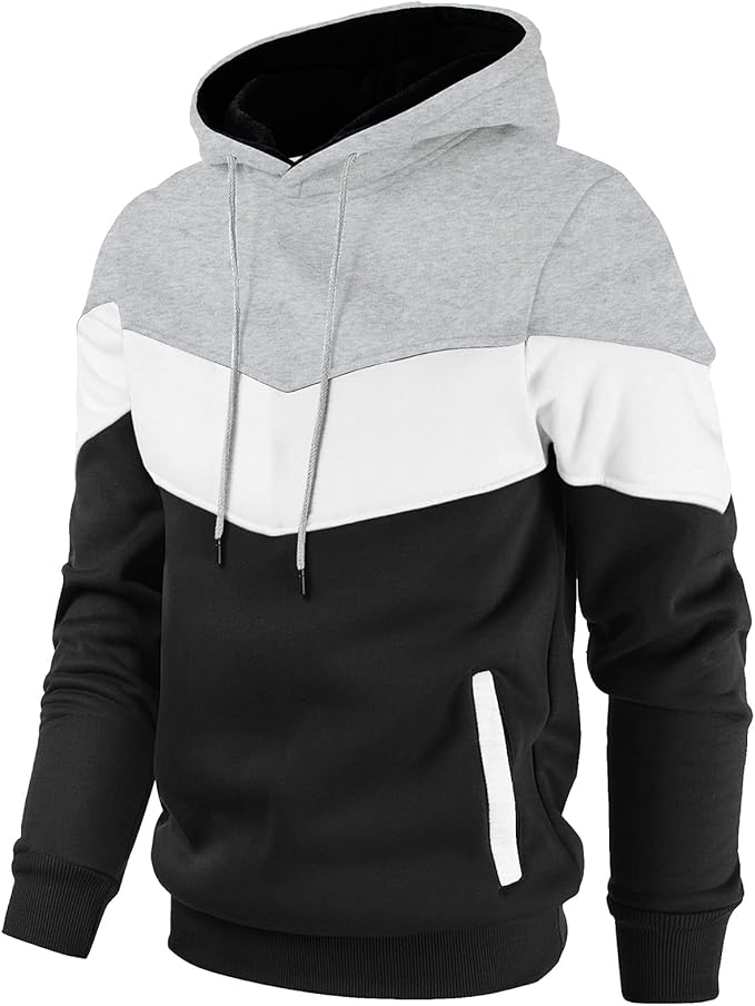 Gesean Men's Novelty Color Block Pullover Fleece Hoodie Long Sleeve Casual Sweatshirt with Pocket
