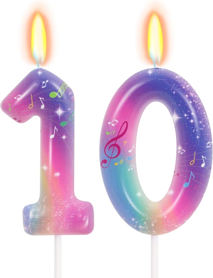 FAMGift K-pop Musical Note Birthday Candles - Number 10 Candle for Music Themed Cake Topper, Colorful Birthday Decorations for Girls