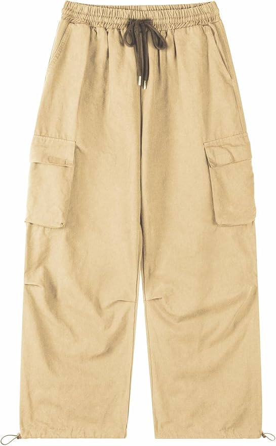 Men's Casual Cargo Pants Elastic Waist Drawstring Street Hip Hop Trousers with Pockets