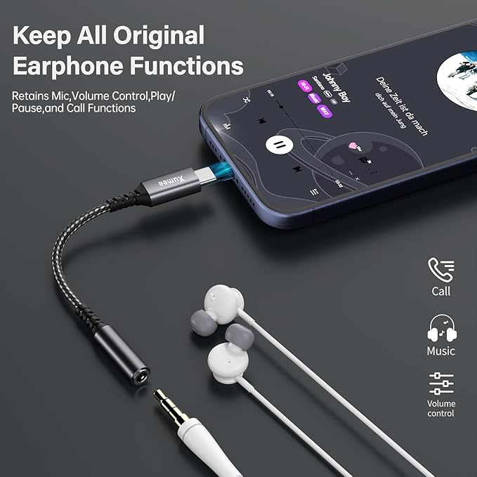 Xumee USB C to 3.5mm Headphone Jack Adapter, USB C to Aux Audio Dongle Adapter Compatible with iPhone 17/16/15 Series, Samsung Galaxy S25/S24/S23 Ultra, Pixel 9/8 (2-Pack)