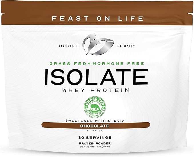 Muscle Feast Isolate Grass-Fed Whey Protein, All Natural Hormone Free Pasture Raised, Whey Isolate Protein Powder for Men and Women, Clean, Gluten-Free, Delicious Isolate Protein - Chocolate, 2lb