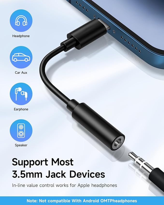 Apple MFi Certified 10 Pack Lightning to 3.5 mm Headphone Jack Adapter for iPhone, iPhone Aux Adapter Converter Dongle Audio Cable Compatible with iPhone 14 13 12 11 X XS 8 7 Black