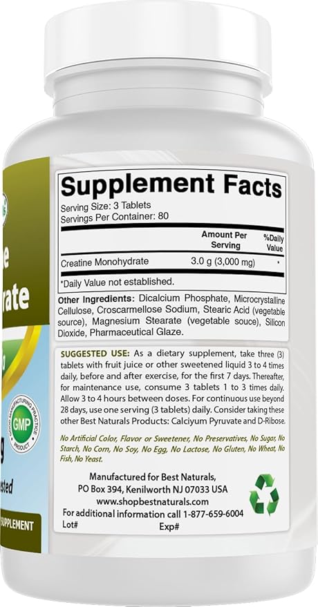 Best Naturals Creatine Monohydrate 1000 mg 240 Tablets
