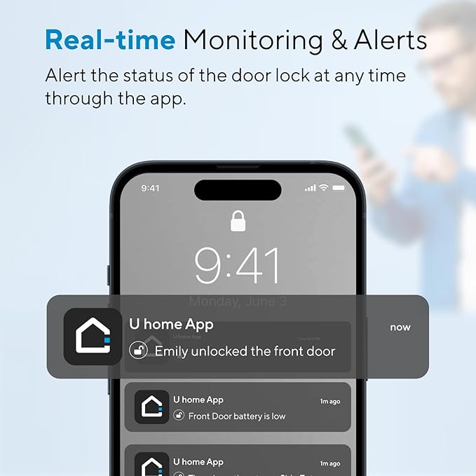 ULTRALOQ U-Bolt Smart Lock with WiFi Bridge, 6 in 1 Keyless Entry Door Lock with App Remote Control, Backlit Keypad, Auto Unlock, Smart Deadbolt Front Door, ANSI Grade 1, 1 Year Battery, Satin Nickel