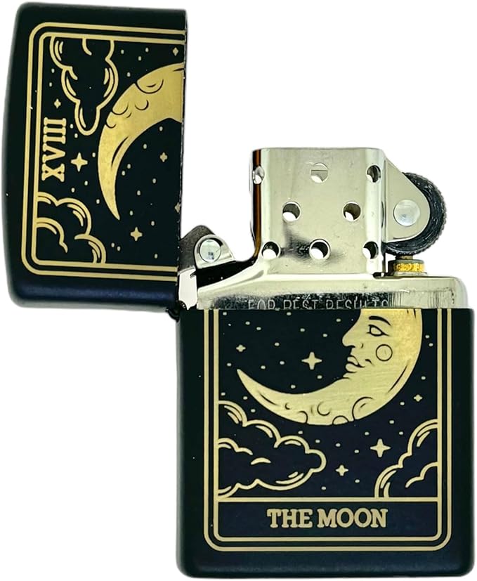 23 Custom Tarot Card - Major Arcana Card Laser Engraved Zippo Black Matt Windproof Lighter (The Moon)