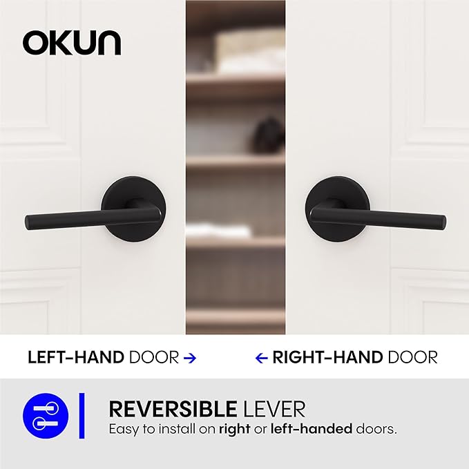 Okun Brio Dummy Door Handle – 1 Pack, Reversible, Non-Turning Lever for Closet, Pantry, or Hallway Doors – Matte Black Finish