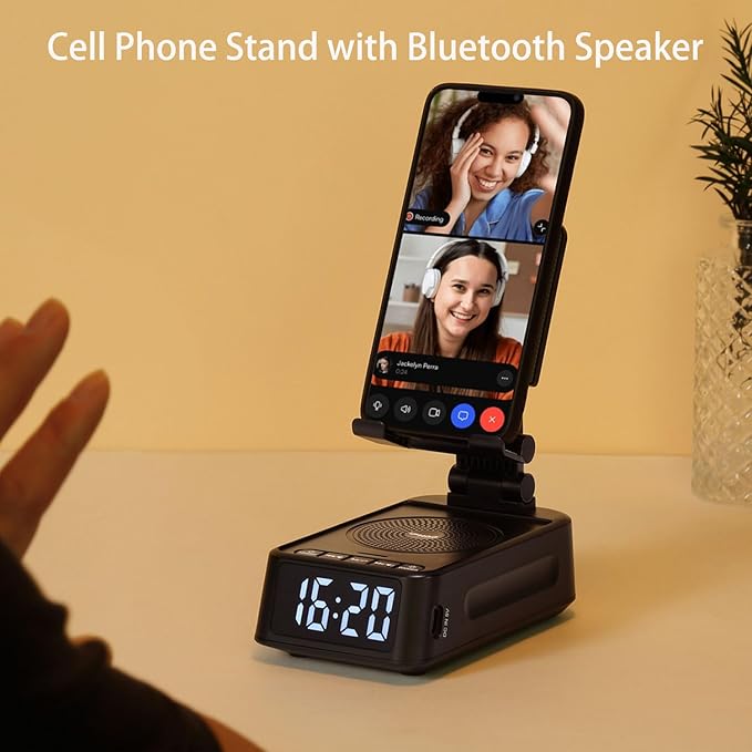 Gifts for Men Women, Phone Stand with Bluetooth Speaker&Clock, Birthday Gifts for Him, Phone Holder with Wireless Speaker, Ideal for Dad Mom Husband Boy, Cool Tech Gadget for Men