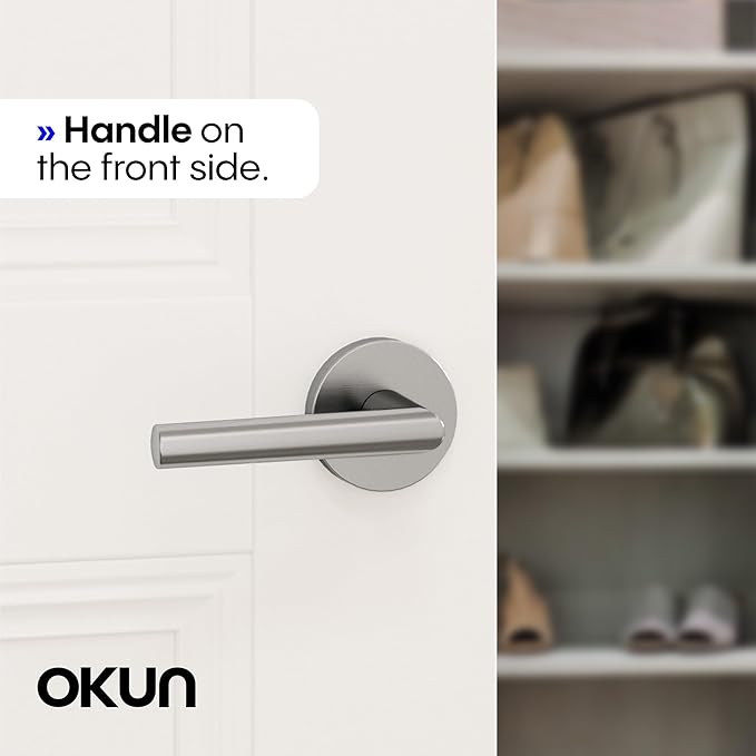 Okun Stark Dummy Door Handle – 1 Pack, Reversible, Non-Turning Lever for Closet, Pantry, or Hallway Doors – Brushed Nickel Finish