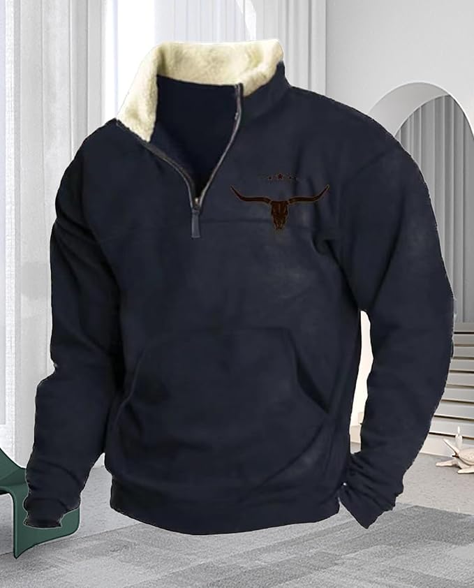 Western Sweatshirts for Men Aztec Retro Pullover Quarter Zip Sweatshirt Mens Stitching Color Fleece Sweatshirt