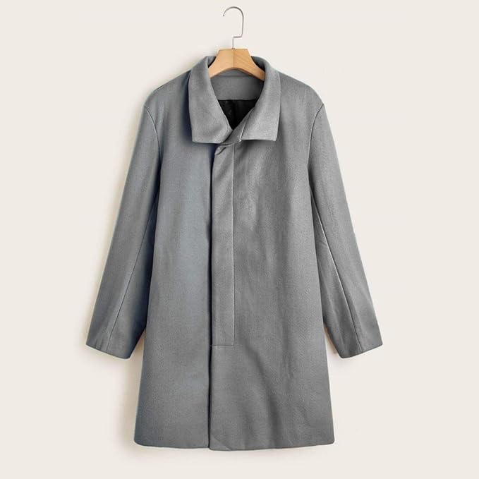 Men's Plaid Long Trench Coat Mid - Length Lapel Collar Button Down Warm Overcoat for Winter & Autumn Fashion