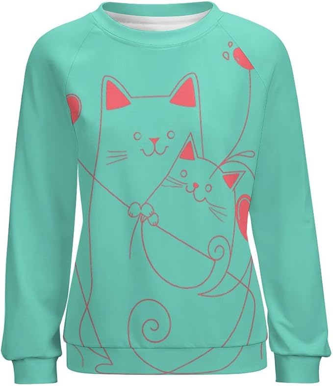 Long Sleeve Shirt Women Fall Cat Print Funny Hide Belly Vacation Plus Size Ladies Hippie Dressy Sweaters