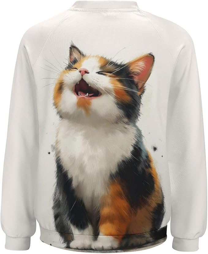 Long Sleeve Shirts for Women Cat Printed Fall Winter Dressy Holiday Casual Fashion Crewneck Tunic Tee Shirts
