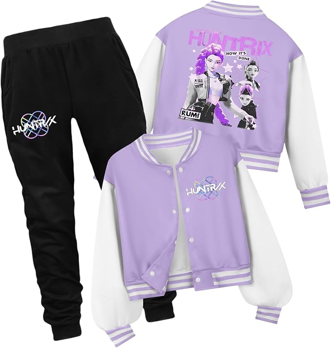 HUEAHDOU Demon Movie Hunters Unisex Kids Cute Cartoon Hoodie Set Kids Casual Long Sleeve Pullover Sweatshirt and Pants Set