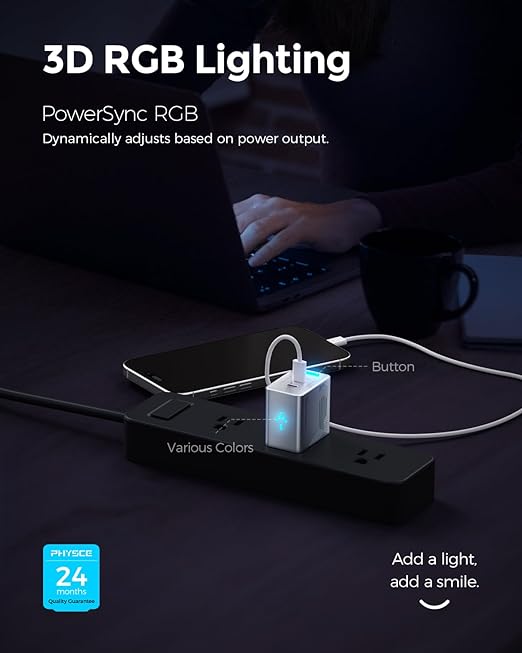 35W RGB Eco Fast Charger: USB C Charging Block 2-Port Wall Charger with Foldable Plug for iPhone 17/16/15 Series, iPad, Galaxy S25/S24/S24 Ultra/S23, Pixel 10/9/8, iPad (Stardust White)