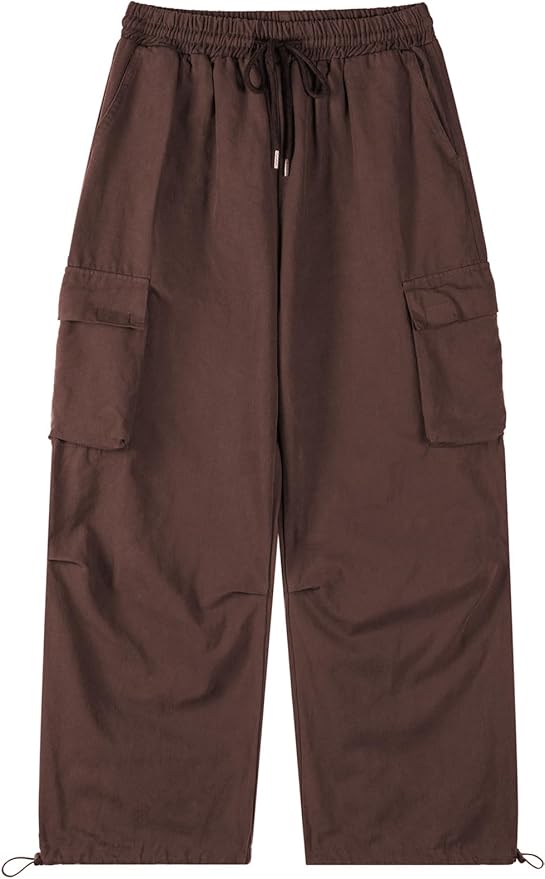 Men's Casual Cargo Pants Elastic Waist Drawstring Street Hip Hop Trousers with Pockets