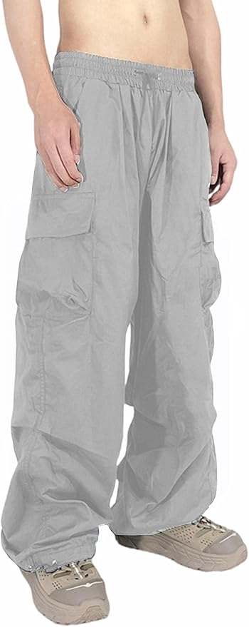 Men's Casual Cargo Pants Elastic Waist Drawstring Street Hip Hop Trousers with Pockets