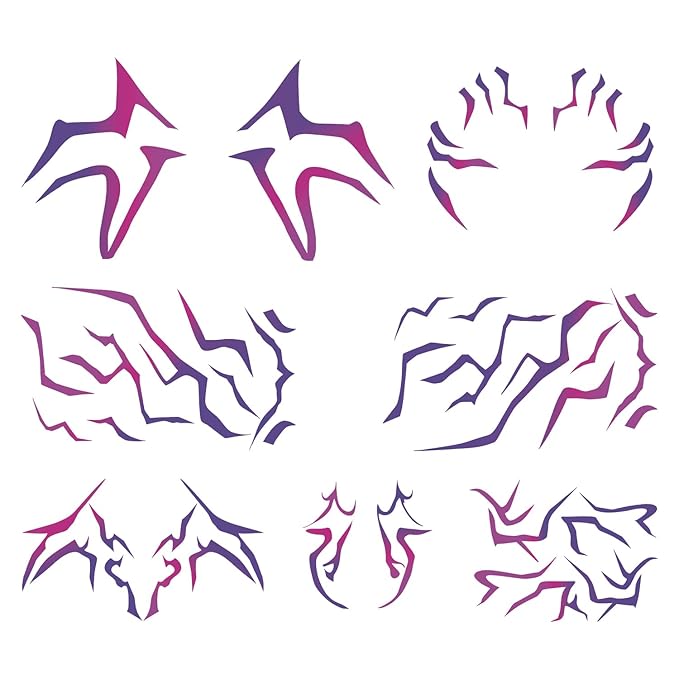 8 Rumi tattoos, trendy anime Rumi cosplay purple temporary tattoo stickers, Halloween cosplay party waterproof cosplay costume accessories (Gradient)