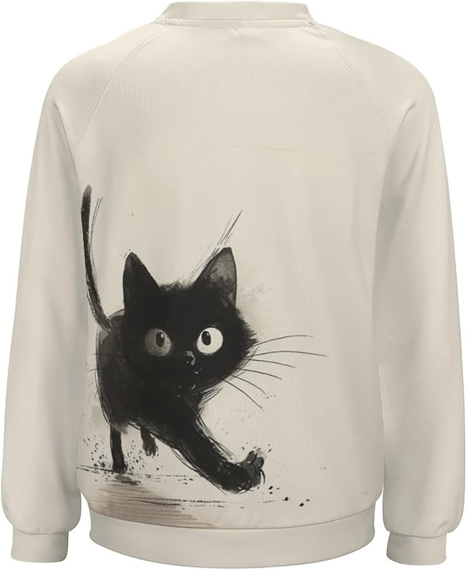 Long Sleeve Shirts for Women Cat Printed Fall Winter Dressy Holiday Casual Fashion Crewneck Tunic Tee Shirts