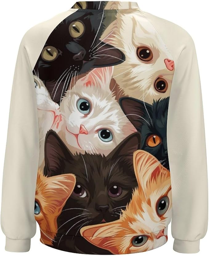 Long Sleeve Shirt Women Fall Cat Print Funny Hide Belly Vacation Plus Size Ladies Hippie Dressy Sweaters