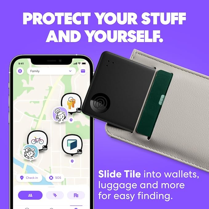 Tile by Life360 Slim - Wallet Finder, Bluetooth Tracker and Item Locator for Luggage Tags, Passports and More. Both iOS and Android Compatible. Phone Finder. 2-Pack (Black)
