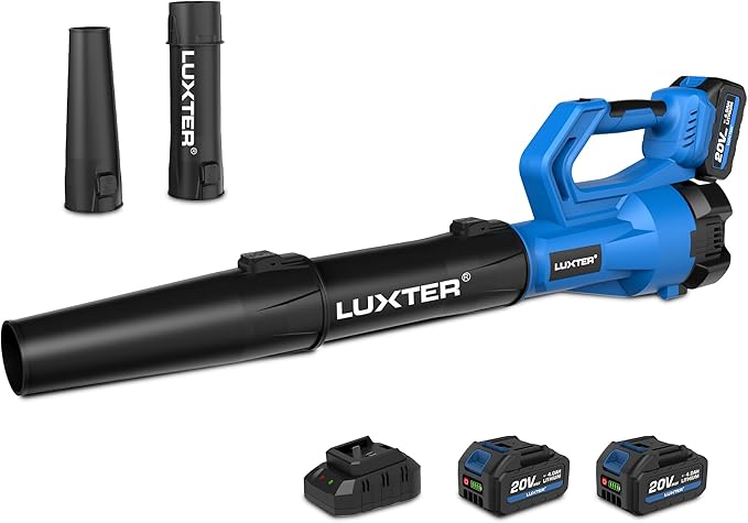 LUXTER Cordless Leaf Blower 320 CFM & 120 MPH 20V Brushless Electric Leaf Blowers 2-Levels Variable Speed with 2 X 4.0Ah Battery and Charger Included Blower for Lawn Care, Yard, Leaves, Dust, Snow