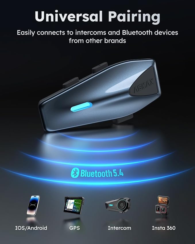 S1 Motorcycle Bluetooth Headset, Mesh Helmet Communication System, Smart Voice Control/Noise Cancellation/Waterproof/FOTA Update, 8 Riders FM Radio Intercom Fit for Snowmobile/ATV, 1 Pack(Blue)