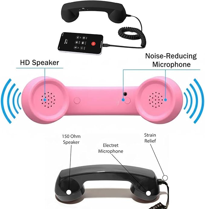 Retro Phone Handset for, with Microphone & Comment, Type-C Charging, Telephone Landline Phones, for Cell Mobile Video Conferences, Calls, Meetings, Vintage Plug in Handheld Receiver